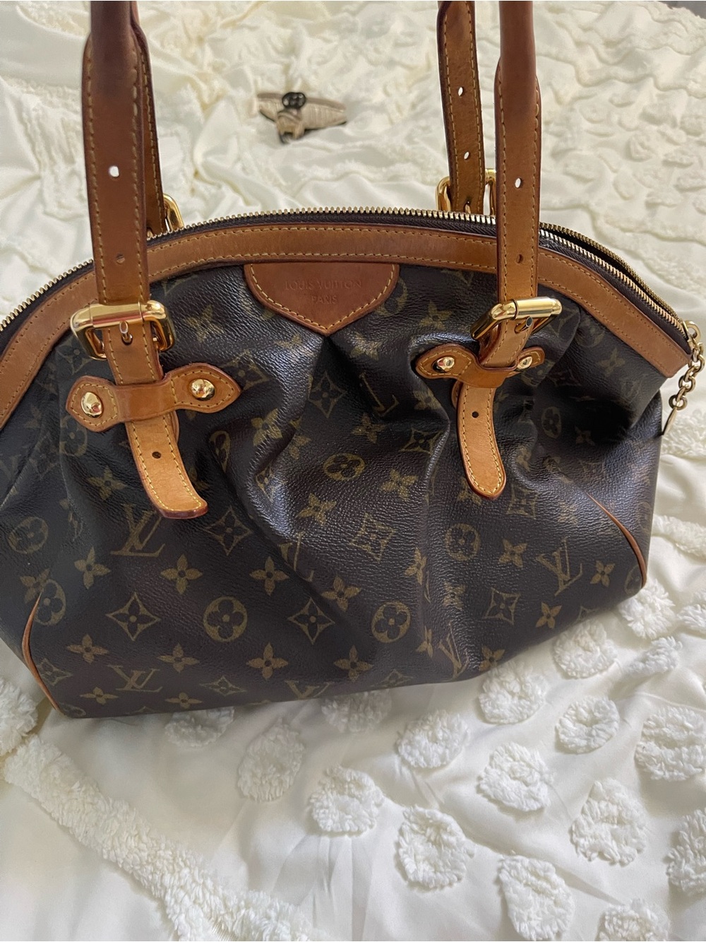 Louis Vuitton Monogram Canvas Shoulder Bag with Tan Trim